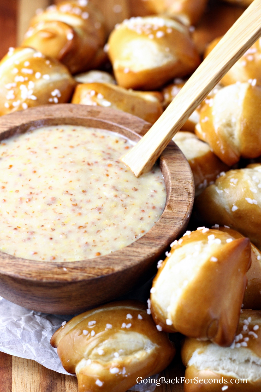 Chewy Pretzel Bites with Honey Mustard Dipping Sauce